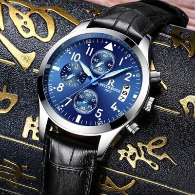 SHARPHY Montres Homme marque de Luxe 2019 mode bracelet cuir date etanche quartz bleu Montre Chronographe Bleu - Publicité SHARPHY Montres Homme marque de Luxe 2019 mode bracelet cuir date etanche quartz bleu Montre Chronographe Bleu - Publicité