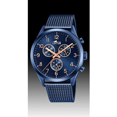 Montre Homme - Lotus - 18638/1 - Chrono AM.PM - Acier Bleu - Étanche 50m - 43mm Bleu - Publicité Montre Homme - Lotus - 18638/1 - Chrono AM.PM - Acier Bleu - Étanche 50m - 43mm Bleu - Publicité