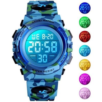 SHARPHY Montre Garcon Enfant Sport etanche numerique LED militaire bracelet bleu Bleu - Publicité SHARPHY Montre Garcon Enfant Sport etanche numerique LED militaire bracelet bleu Bleu - Publicité
