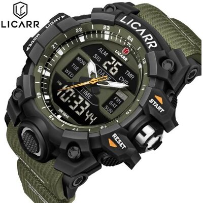 UNIVERSEL LICARR Original Mode Homme Montre Multifonctionnel Réveil Chronographe Chronomètre Lumineux Etanche Double Affichage Montre Vert - Publicité UNIVERSEL LICARR Original Mode Homme Montre Multifonctionnel Réveil Chronographe Chronomètre Lumineux Etanche Double Affichage Montre Vert - Publicité