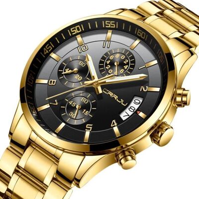 SHARPHY Montre Homme de marque or 2019 mode Chronographe bracelet acier inoxydable dateur étanche quartz analogique dor noir - Publicité SHARPHY Montre Homme de marque or 2019 mode Chronographe bracelet acier inoxydable dateur étanche quartz analogique dor noir - Publicité