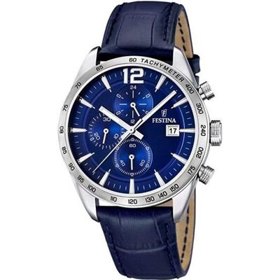 Montre Homme Festina F16760-3 Quartz Analogique Chronomètre-Aiguilles lumineuses Bracelet Cuir Bleu - Publicité Montre Homme Festina F16760-3 Quartz Analogique Chronomètre-Aiguilles lumineuses Bracelet Cuir Bleu - Publicité