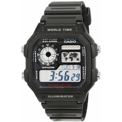 Montre - CASIO - AE-1200WH-1AVEF - Chronographe - Alarme - Résistante à leau 10 Bar Noir - Publicité Montre - CASIO - AE-1200WH-1AVEF - Chronographe - Alarme - Résistante à leau 10 Bar Noir - Publicité