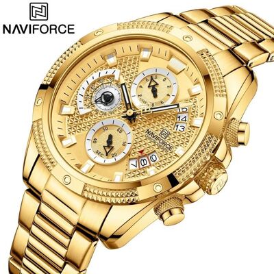 NAVIFORCE - Montre sport homme - Chronographe à quartz étanche avec aiguilles lumineuses - Cadeau homme Jaune - Publicité NAVIFORCE - Montre sport homme - Chronographe à quartz étanche avec aiguilles lumineuses - Cadeau homme Jaune - Publicité