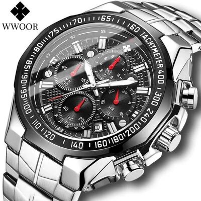 WWOOR hommes sport Montres montre à quartz luxe marque supérieure entièrement en acier étanche chronographe Noir - Publicité WWOOR hommes sport Montres montre à quartz luxe marque supérieure entièrement en acier étanche chronographe Noir - Publicité