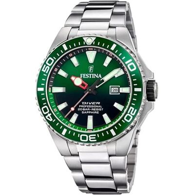 Montre Festina Diver F20663/2 Homme - Quartz - Acier inoxydable - Vert - Argent Blanc - Publicité Montre Festina Diver F20663/2 Homme - Quartz - Acier inoxydable - Vert - Argent Blanc - Publicité