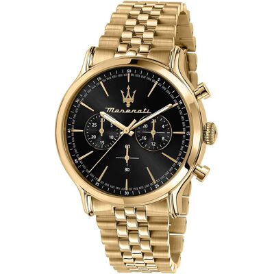 Montre - MASERATI - Epoca Chronographe - 42mm - Étanchéité 10ATM - Cadran Noir Noir - Publicité Montre - MASERATI - Epoca Chronographe - 42mm - Étanchéité 10ATM - Cadran Noir Noir - Publicité
