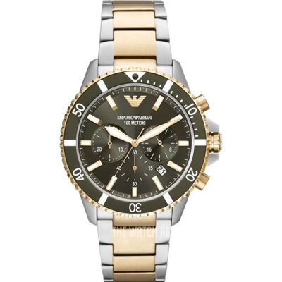 Montre - Emporio Armani - AR11361 - Quartz - Chronographe - Acier inoxydable multicolore Vert - Publicité Montre - Emporio Armani - AR11361 - Quartz - Chronographe - Acier inoxydable multicolore Vert - Publicité