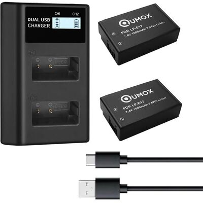 QUMOX 2pcs Batteries LP-E17 et Double Chargeur pour EOS 200D 77D 750D 760D 800D 8000D EOS R50 RP R10 R8 Rebel T8i T7i T6i T6s SL2 - Publicité QUMOX 2pcs Batteries LP-E17 et Double Chargeur pour EOS 200D 77D 750D 760D 800D 8000D EOS R50 RP R10 R8 Rebel T8i T7i T6i T6s SL2 - Publicité