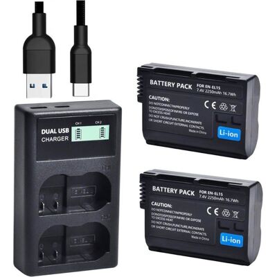 2pcs QUMOX Batterie EN-EL15 et Chargeur Double USB Compatible avec Z6 Z7 D500 D600 D610 D800 D850 D800E D750 D7000 D7100 D7200 - Publicité 2pcs QUMOX Batterie EN-EL15 et Chargeur Double USB Compatible avec Z6 Z7 D500 D600 D610 D800 D850 D800E D750 D7000 D7100 D7200 - Publicité