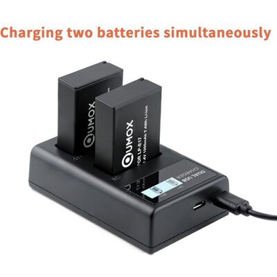 QUMOX Lot de 2 batteries LP-E17 Chargeur LCD 2 Emplacements pour EOS R50 RP R10 R8 EOS 200D 77D 750D 760D 800D 8000D Noir - Publicité QUMOX Lot de 2 batteries LP-E17 Chargeur LCD 2 Emplacements pour EOS R50 RP R10 R8 EOS 200D 77D 750D 760D 800D 8000D Noir - Publicité