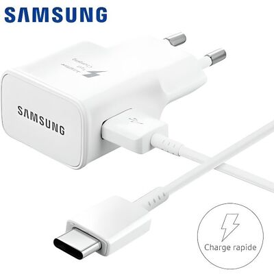 Chargeur USB Samsung + câble USB type C Blanc - Publicité Chargeur USB Samsung + câble USB type C Blanc - Publicité