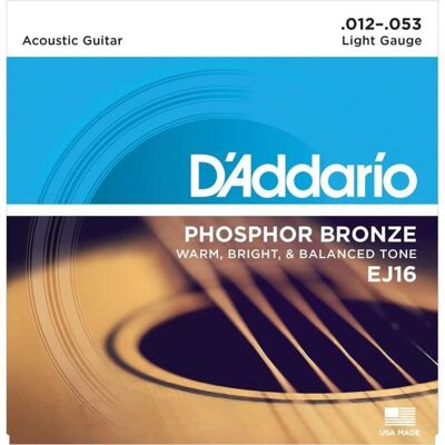 DADDARIO EJ16 Jeu de cordes en bronze pour guitare acoustique - 12-16-24-32-42-53 - Publicité DADDARIO EJ16 Jeu de cordes en bronze pour guitare acoustique - 12-16-24-32-42-53 - Publicité