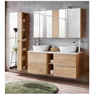 DECONATION Ensemble 10 pièces dont vasques à poser + Armoire miroir + Grande armoire - 140 cm - Elise Oak Beige - Publicité DECONATION Ensemble 10 pièces dont vasques à poser + Armoire miroir + Grande armoire - 140 cm - Elise Oak Beige - Publicité