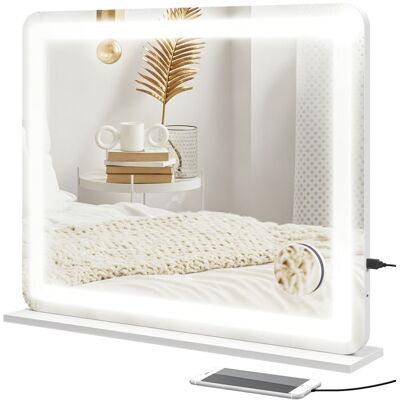 Miroir Lumineux - HOMCOM - LED intensité 3 modes déclairage grossissement 10X port de charge USB touche tactile - 80 x 62 cm Blanc - Publicité Miroir Lumineux - HOMCOM - LED intensité 3 modes déclairage grossissement 10X port de charge USB touche tactile - 80 x 62 cm Blanc - Publicité