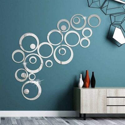 JORMFTTE 24 Pièces Sticker Mural cercle 3D Acrylique Miroir Décalques Autocollant Miroir Sticker- Silver - Publicité JORMFTTE 24 Pièces Sticker Mural cercle 3D Acrylique Miroir Décalques Autocollant Miroir Sticker- Silver - Publicité