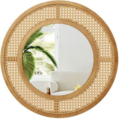 Costway Miroir Rond en Rotin Mural 65cm Cadre Bois - Publicité Costway Miroir Rond en Rotin Mural 65cm Cadre Bois - Publicité