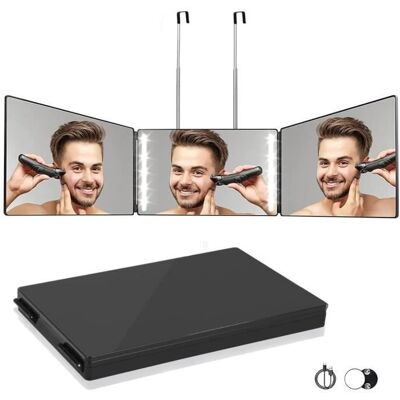 BLEOSAN Miroir 360° Coiffure Homme Femme LED 3 Faces avec Crochets Portable Pliable Hauteur Réglable pour Coiffure Rasage Maquillage Noir - Publicité BLEOSAN Miroir 360° Coiffure Homme Femme LED 3 Faces avec Crochets Portable Pliable Hauteur Réglable pour Coiffure Rasage Maquillage Noir - Publicité