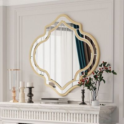 Miroir Mural Salon Décoratif Irrégulier - 80×88cm Miroir Suspendu dEntrée Doré Miroir Grand Art Déco pour Maison Café Hôtel - Publicité Miroir Mural Salon Décoratif Irrégulier - 80×88cm Miroir Suspendu dEntrée Doré Miroir Grand Art Déco pour Maison Café Hôtel - Publicité