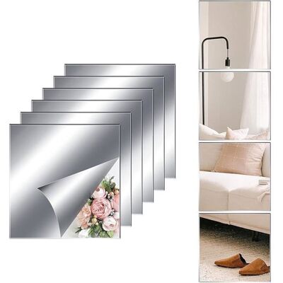 Lot de 6 miroirs muraux en acrylique pleine longueur - Auto-adhésifs-Pour maison entraînement salle de sport couloir - 20 x 20cm Gris - Publicité Lot de 6 miroirs muraux en acrylique pleine longueur - Auto-adhésifs-Pour maison entraînement salle de sport couloir - 20 x 20cm Gris - Publicité