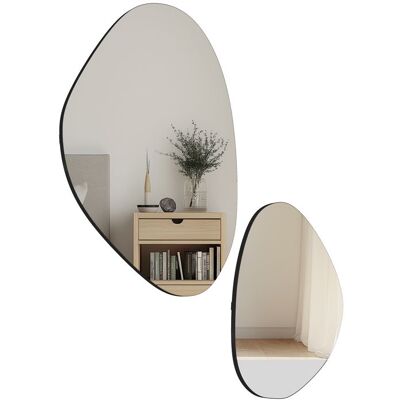 Lot de 2 miroirs muraux - HOMCOM - irréguliers en forme de galet - cadre en métal - 70 x 46 cm/495 x 31 cm - noir Noir - Publicité Lot de 2 miroirs muraux - HOMCOM - irréguliers en forme de galet - cadre en métal - 70 x 46 cm/495 x 31 cm - noir Noir - Publicité