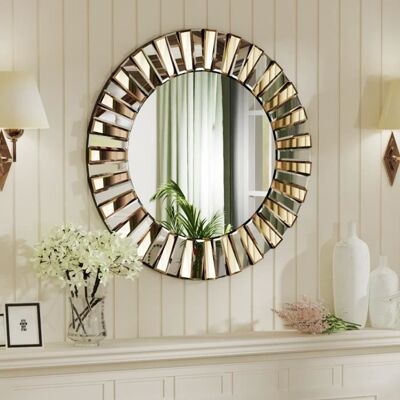 UNHO Miroir Décoration Rond Miroir Mural Décoratif Salon Design Moderne pour Salle de Bain Chambre 80x80cm Marron - Publicité UNHO Miroir Décoration Rond Miroir Mural Décoratif Salon Design Moderne pour Salle de Bain Chambre 80x80cm Marron - Publicité