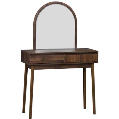 sweeek - Coiffeuse décor bois miroir arrondi 2 tiroirs LINEAR Noir - Publicité sweeek - Coiffeuse décor bois miroir arrondi 2 tiroirs LINEAR Noir - Publicité