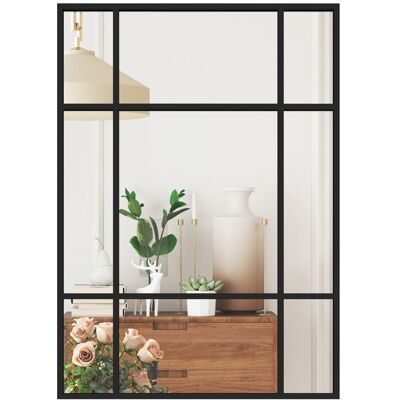 Miroir mural HOMCOM verrière rectangulaire style fenêtre horizontal ou vertical avec 4 crochets en métal noir - 50x70cm Noir - Publicité Miroir mural HOMCOM verrière rectangulaire style fenêtre horizontal ou vertical avec 4 crochets en métal noir - 50x70cm Noir - Publicité