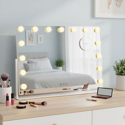 SONGMICS Miroir Cosmétique LED avec 15 Ampoules Grossissant 10x Port de Charge pour Coiffeuse Support Téléphone Blanc Blanc - Publicité SONGMICS Miroir Cosmétique LED avec 15 Ampoules Grossissant 10x Port de Charge pour Coiffeuse Support Téléphone Blanc Blanc - Publicité