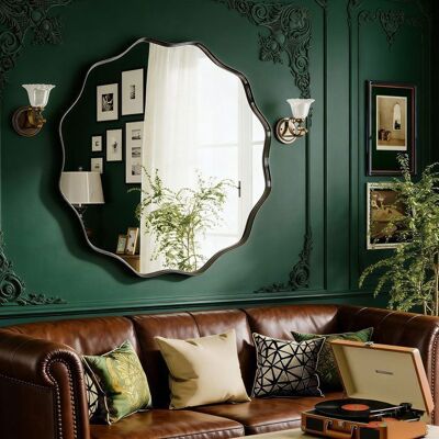 SANS MARQUE Grand miroir rond à bords ondulés - miroir mural avec cadre en métal texturé pour salle de bain entrée et salon Noir 105 x 105cm - Publicité SANS MARQUE Grand miroir rond à bords ondulés - miroir mural avec cadre en métal texturé pour salle de bain entrée et salon Noir 105 x 105cm - Publicité