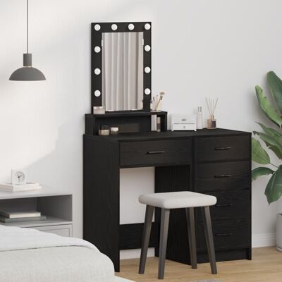 vidaXL Miroir MDF chêne noir - Table de maquillage moderne avec LED - Publicité vidaXL Miroir MDF chêne noir - Table de maquillage moderne avec LED - Publicité