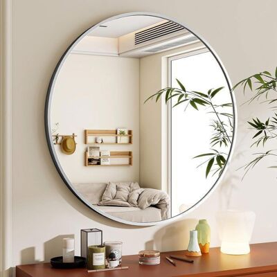SANS MARQUE Miroir mural décoratif rond avec cadre en aluminium convient aux salles de bains salons et chambres à coucher Argent 120cm - Publicité SANS MARQUE Miroir mural décoratif rond avec cadre en aluminium convient aux salles de bains salons et chambres à coucher Argent 120cm - Publicité