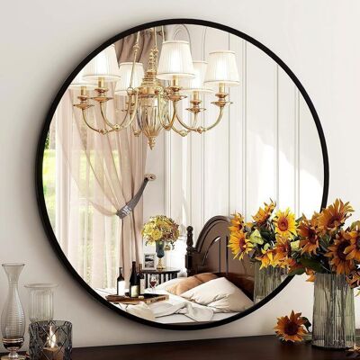 SANS MARQUE Miroir mural décoratif rond avec cadre en aluminium convient aux salles de bains salons et chambres à coucher Noir 70cm Noir - Publicité SANS MARQUE Miroir mural décoratif rond avec cadre en aluminium convient aux salles de bains salons et chambres à coucher Noir 70cm Noir - Publicité