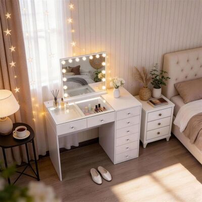 FENCHILIN Coiffeuse avec Miroir LED 8 Tiroirs Blanc 120 x 55 x 127 cm Blanc - Publicité FENCHILIN Coiffeuse avec Miroir LED 8 Tiroirs Blanc 120 x 55 x 127 cm Blanc - Publicité
