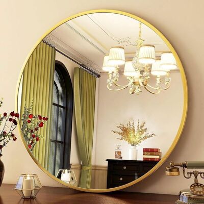 SANS MARQUE Miroir mural rond avec cadre en aluminium brossé (Miroir cosmétique et décoratif moderne pour salle de bain) Or 61 x 61cm Jaune - Publicité SANS MARQUE Miroir mural rond avec cadre en aluminium brossé (Miroir cosmétique et décoratif moderne pour salle de bain) Or 61 x 61cm Jaune - Publicité