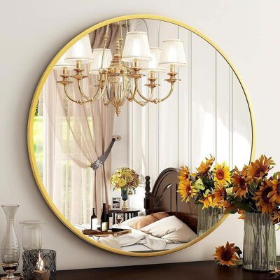 SANS MARQUE Miroir mural décoratif rond avec cadre en aluminium convient aux salles de bains salons et chambres à coucher Or 70cm Jaune - Publicité SANS MARQUE Miroir mural décoratif rond avec cadre en aluminium convient aux salles de bains salons et chambres à coucher Or 70cm Jaune - Publicité