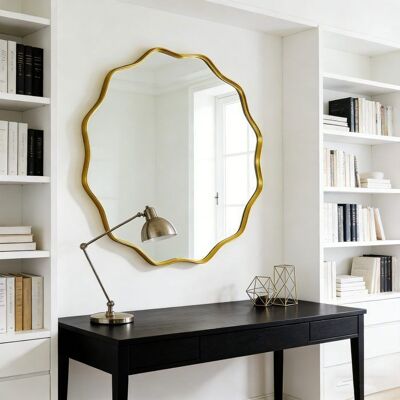 SANS MARQUE Grand miroir rond à bords ondulés - miroir mural avec cadre en métal texturé pour salle de bain entrée et salon Or 90 x 90cm - Publicité SANS MARQUE Grand miroir rond à bords ondulés - miroir mural avec cadre en métal texturé pour salle de bain entrée et salon Or 90 x 90cm - Publicité