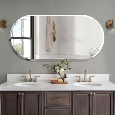 UNHO Miroir Mural Ovale 120x60cm Grand Miroir de Maquillage sans Cadre pour Salle de Bain Chambre Salon Marron - Publicité UNHO Miroir Mural Ovale 120x60cm Grand Miroir de Maquillage sans Cadre pour Salle de Bain Chambre Salon Marron - Publicité