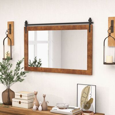 100 x 66 CM Miroir Murale Rectangulaire COSTWAY Cadre en Bois Massif Support en Métal pour Salon Chambre Entrée Marron Rustique Marron - Publicité 100 x 66 CM Miroir Murale Rectangulaire COSTWAY Cadre en Bois Massif Support en Métal pour Salon Chambre Entrée Marron Rustique Marron - Publicité