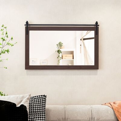 100 x 66 CM Miroir Murale Rectangulaire COSTWAY Cadre en Bois Massif Support en Métal pour Salon Chambre Salle de Bain Noyer - Publicité 100 x 66 CM Miroir Murale Rectangulaire COSTWAY Cadre en Bois Massif Support en Métal pour Salon Chambre Salle de Bain Noyer - Publicité