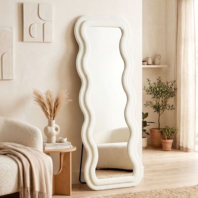 Miroir pleine longueur - HOMCOM - 160 x 60 cm - miroir ondulé sur pied ou mural - cadre effet velours et verre trempé - crème Blanc - Publicité Miroir pleine longueur - HOMCOM - 160 x 60 cm - miroir ondulé sur pied ou mural - cadre effet velours et verre trempé - crème Blanc - Publicité