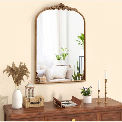 Miroir Mural Doré Antique - RELAX4LIFE - Cadre Baroque Orné - Métal Robuste - 90X61CM - Miroir Arqué Décoratif pour Entrée Marron - Publicité Miroir Mural Doré Antique - RELAX4LIFE - Cadre Baroque Orné - Métal Robuste - 90X61CM - Miroir Arqué Décoratif pour Entrée Marron - Publicité