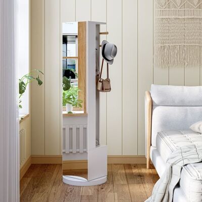 Miroir pivotant pleine longueur - avec 2 tiroirs et 4 crochets - 3 en 1 - Blanc - 160 x 45 cm Blanc - Publicité Miroir pivotant pleine longueur - avec 2 tiroirs et 4 crochets - 3 en 1 - Blanc - 160 x 45 cm Blanc - Publicité