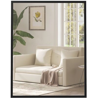 Miroir mural HOMCOM rectangulaire 90 x 70 cm cadre en bois noir idéal pour la salle de bain salon ou chambre Noir - Publicité Miroir mural HOMCOM rectangulaire 90 x 70 cm cadre en bois noir idéal pour la salle de bain salon ou chambre Noir - Publicité