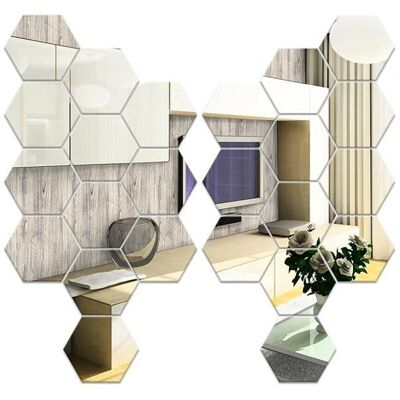 MICH 24 pièces Miroir Hexagonal Mural Miroir Adhesif Mural Argent 46×40×23mm Miroirs Muraux Autocollant Hexagone en Acrylique - Publicité MICH 24 pièces Miroir Hexagonal Mural Miroir Adhesif Mural Argent 46×40×23mm Miroirs Muraux Autocollant Hexagone en Acrylique - Publicité
