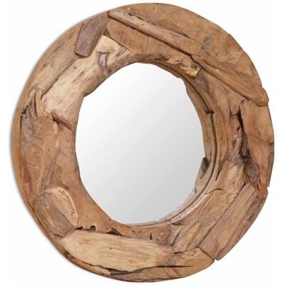 Miroir de salle de bain rond en teck vidaXL 60 cm - Style rustique - Publicité Miroir de salle de bain rond en teck vidaXL 60 cm - Style rustique - Publicité