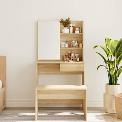VIDAXL Coiffeuse avec miroir Chêne sonoma 745x40x141 cm Beige - Publicité VIDAXL Coiffeuse avec miroir Chêne sonoma 745x40x141 cm Beige - Publicité