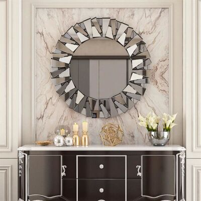 UNHO Grand Miroir Mural Décoratif Rond 79x79cm Miroir Art Déco pour Salon Chambre Salle de Bain Entrée Maison Gris - Publicité UNHO Grand Miroir Mural Décoratif Rond 79x79cm Miroir Art Déco pour Salon Chambre Salle de Bain Entrée Maison Gris - Publicité
