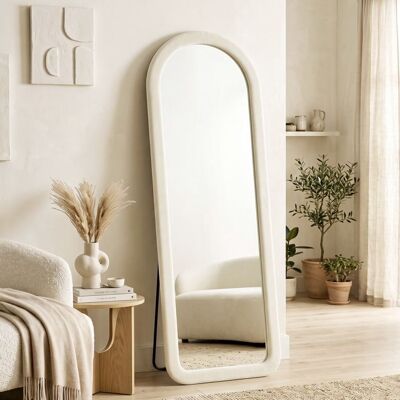 Miroir de sol - miroir pleine longueur - HOMCOM - arqué sur pied ou mural cadre effet velours - verre trempé - 160x60cm - crème Blanc - Publicité Miroir de sol - miroir pleine longueur - HOMCOM - arqué sur pied ou mural cadre effet velours - verre trempé - 160x60cm - crème Blanc - Publicité