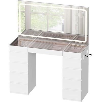 WOLTU Coiffeuse avec Miroir LED Éclairage Réglable Station de Charge Plateau en Verre 11 Tiroirs Blanche Blanc - Publicité WOLTU Coiffeuse avec Miroir LED Éclairage Réglable Station de Charge Plateau en Verre 11 Tiroirs Blanche Blanc - Publicité